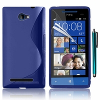 HTC Windows Phone 8S: Coque silicone Gel motif S au dos + Stylet - BLEU