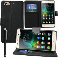 Huawei Honor 4C/ 4C Play/ G Play Mini: Etui portefeuille Support Video cuir PU + Stylet - NOIR