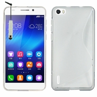 Huawei Honor 6/ H60-L01/ H60-L02/ H60-L04/ H60-L12 (non compatible Honor 6 Plus): Coque silicone Gel motif S au dos + mini Stylet - TRANSPARENT
