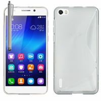 Huawei Honor 6/ H60-L01/ H60-L02/ H60-L04/ H60-L12 (non compatible Honor 6 Plus): Coque silicone Gel motif S au dos + Stylet - TRANSPARENT