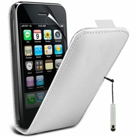 Apple iPhone 3G/ 3GS: Etui Rabattable Verticale en cuir PU + mini Stylet - BLANC