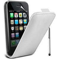 Apple iPhone 3G/ 3GS: Etui Rabattable Verticale en cuir PU + Stylet - BLANC
