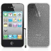 Apple iPhone 4/ 4S/ 4G: Coque Silicone Antichoc Ultraslim motif de grains flottés + mini Stylet - BLANC