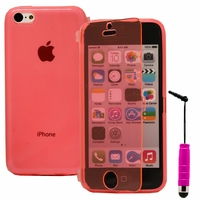 Apple iPhone 5C: Coque Silicone gel Livre rabat + mini Stylet - ROSE