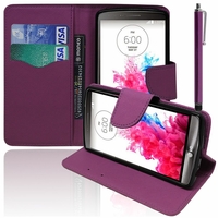 LG G3 D850/ D851/ D855/ VS985/ LS990/ D852/ G3 LTE-A/ F460/ G3 Prime: Etui portefeuille Support Video cuir PU effet tissu + Stylet - VIOLET