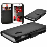 LG Optimus L5 II E460 (non compatible LG L5 II E455 Dual Sim): Etui portefeuille Livre Housse Coque Pochette cuir PU - NOIR