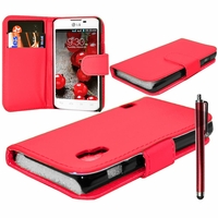 LG Optimus L5 II E460 (non compatible LG L5 II E455 Dual Sim): Etui portefeuille Livre Housse Coque Pochette cuir PU + Stylet - ROUGE