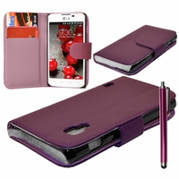 LG Optimus L5 II E460 (non compatible LG L5 II E455 Dual Sim): Etui portefeuille Livre Housse Coque Pochette cuir PU + Stylet - VIOLET