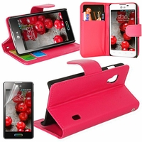 LG Optimus L5 II E460 (non compatible LG L5 II E455 Dual Sim): Etui portefeuille Support Video cuir PU - ROSE