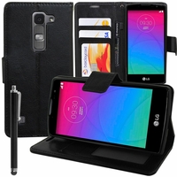 LG Spirit 4G LTE H440N/ Spirit H420 Dual SIM: Etui portefeuille Support Video cuir PU + Stylet - NOIR