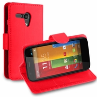 Motorola Moto G X1032/ Forte/ Grip Shell/ LTE 4G: Etui portefeuille Support Video cuir PU - ROUGE