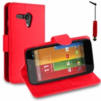 Motorola Moto G X1032/ Forte/ Grip Shell/ LTE 4G: Etui portefeuille Support Video cuir PU + mini Stylet - ROUGE