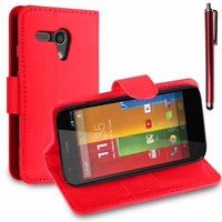 Motorola Moto G X1032/ Forte/ Grip Shell/ LTE 4G: Etui portefeuille Support Video cuir PU + Stylet - ROUGE