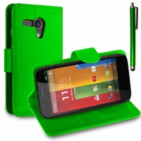 Motorola Moto G X1032/ Forte/ Grip Shell/ LTE 4G: Etui portefeuille Support Video cuir PU + Stylet - VERT