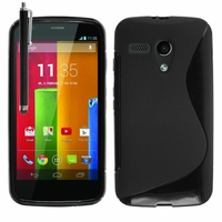 Motorola Moto G X1032/ Forte/ Grip Shell/ LTE 4G: Coque silicone Gel motif S au dos + Stylet - NOIR