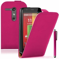 Motorola Moto G X1032/ Forte/ Grip Shell/ LTE 4G: Etui Rabattable Verticale en cuir PU + Stylet - ROSE