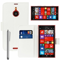 Nokia Lumia 1520/ RM-937/ RM-938/ RM-939/ RM-940: Etui portefeuille Livre Housse Coque Pochette cuir PU + Stylet - BLANC