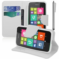 Nokia Lumia 530/ 530 Dual Sim/ RM-1017/ RM-1019: Etui portefeuille Support Video cuir PU effet tissu + Stylet - BLANC