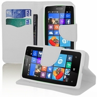 Microsoft Nokia Lumia 532/ 532 Dual SIM: Etui portefeuille Support Video cuir PU effet tissu - BLANC