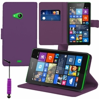 Microsoft Nokia Lumia 535/ 535 Dual SIM: Etui portefeuille Support Video cuir PU + mini Stylet - VIOLET