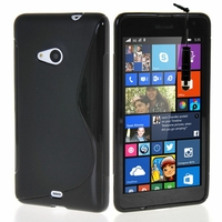 Microsoft Nokia Lumia 535/ 535 Dual SIM: Coque silicone Gel motif S au dos + mini Stylet - NOIR