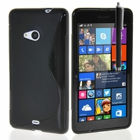 Microsoft Nokia Lumia 535/ 535 Dual SIM: Coque silicone Gel motif S au dos + Stylet - NOIR