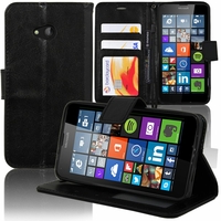 Microsoft Nokia Lumia 640 LTE/ 640 LTE Dual SIM/ 640 Dual SIM: Etui portefeuille Support Video cuir PU - NOIR