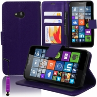 Microsoft Nokia Lumia 640 LTE/ 640 LTE Dual SIM/ 640 Dual SIM: Etui portefeuille Support Video cuir PU + mini Stylet - VIOLET