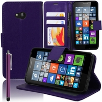 Microsoft Nokia Lumia 640 LTE/ 640 LTE Dual SIM/ 640 Dual SIM: Etui portefeuille Support Video cuir PU + Stylet - VIOLET