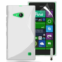 Nokia Lumia 735/ 735 LTE/ 730 Dual Sim/ RM-1040: Coque silicone Gel motif S au dos + mini Stylet - BLANC