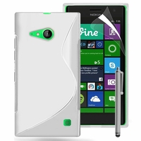 Nokia Lumia 735/ 735 LTE/ 730 Dual Sim/ RM-1040: Coque silicone Gel motif S au dos + Stylet - BLANC
