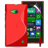 Nokia Lumia 735/ 735 LTE/ 730 Dual Sim/ RM-1040: Coque silicone Gel motif S au dos + mini Stylet - ROUGE