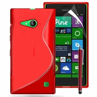 Nokia Lumia 735/ 735 LTE/ 730 Dual Sim/ RM-1040: Coque silicone Gel motif S au dos + Stylet - ROUGE