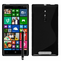 Nokia Lumia 830 RM-984: Coque silicone Gel motif S au dos + Stylet - NOIR