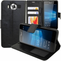 Microsoft Nokia Lumia 950/ 950 Dual SIM: Etui portefeuille Support Video cuir PU - NOIR