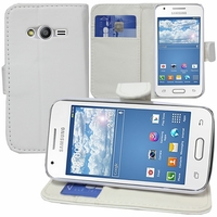 Samsung Galaxy Trend 2 Lite SM-G318H: Etui portefeuille Support Video cuir PU - BLANC