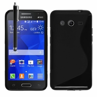Samsung Galaxy Core II/ Galaxy Core 2 Dual SIM SM-G355H: Coque silicone Gel motif S au dos + Stylet - NOIR