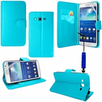 Samsung Galaxy Core LTE 4G SM-G386F: Etui portefeuille Support Video cuir PU + mini Stylet - BLEU