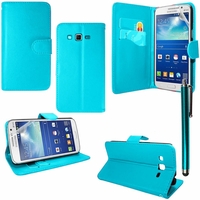 Samsung Galaxy Core LTE 4G SM-G386F: Etui portefeuille Support Video cuir PU + Stylet - BLEU