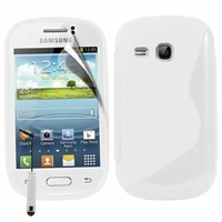 Samsung Galaxy Young S6310 Duos S6312 GT-S6310L: Coque silicone Gel motif S au dos + mini Stylet - BLANC