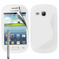 Samsung Galaxy Young S6310 Duos S6312 GT-S6310L: Coque silicone Gel motif S au dos + Stylet - BLANC