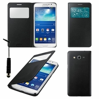 Samsung Galaxy Grand 2 SM-G7100 SM-G7102 SM-G7105 SM-G7106: Etui flip coque S-View support  + mini Stylet - NOIR