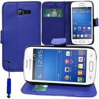 Samsung Galaxy Trend Lite S7390/ Galaxy Fresh Duos S7392: Etui portefeuille Support Video cuir PU + mini Stylet - BLEU FONCE