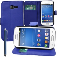 Samsung Galaxy Trend Lite S7390/ Galaxy Fresh Duos S7392: Etui portefeuille Support Video cuir PU + Stylet - BLEU FONCE