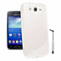 Samsung Galaxy Core I8260/ I8262 Dual Sim: Coque silicone Gel motif S au dos + mini Stylet - BLANC