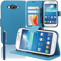Samsung Galaxy Grand Plus/ Grand Neo/ Grand Lite I9060 I9062 I9060I i9080 I9082: Etui portefeuille Support Video cuir PU + Stylet - BLEU