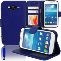 Samsung Galaxy Grand Plus/ Grand Neo/ Grand Lite I9060 I9062 I9060I i9080 I9082: Etui portefeuille Support Video cuir PU + mini Stylet - BLEU FONCE