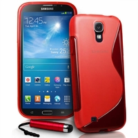 Samsung Galaxy Mega 6.3 I9200/ SGH-i527: Coque silicone Gel motif S au dos + mini Stylet - ROUGE