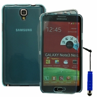 Samsung Galaxy Note 3 Neo / Lite Duos 3G LTE SM-N750 SM-N7505 SM-N7502: Coque Silicone gel Livre rabat + mini Stylet - BLEU