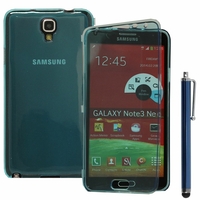 Samsung Galaxy Note 3 Neo / Lite Duos 3G LTE SM-N750 SM-N7505 SM-N7502: Coque Silicone gel Livre rabat + Stylet - BLEU